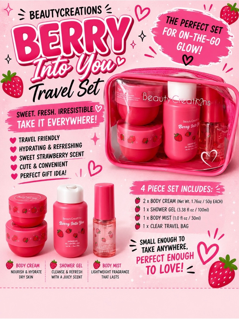 Beauty Creations Berry Into You Travel Set - Strawberry 🍓
